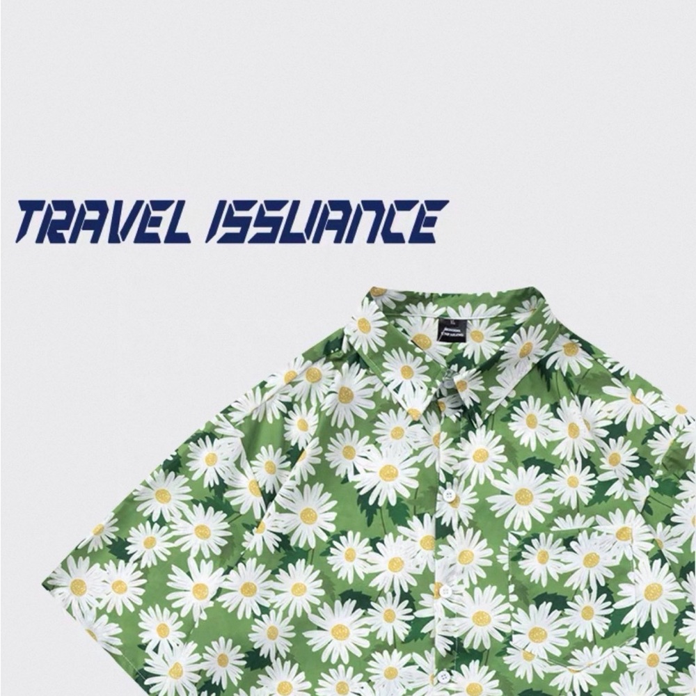 Green Floral Men's Casual Button Down Shirt